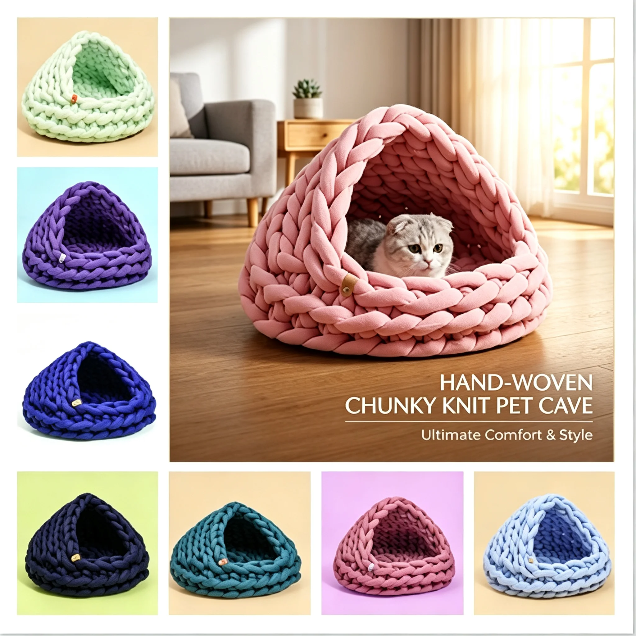 Premium Modern PP Cotton Fill Plastic Pet Dog Sofa Bed Soft Comfortable Hand-woven Cat Sleeping Nest Beds Portable Pet Cage