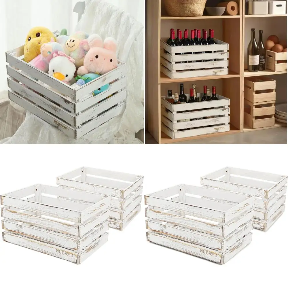 

Versatile White Wooden Crates Set of 2 - Ideal for Storage, Milk, Wine, Festive Decor, Camping, and More