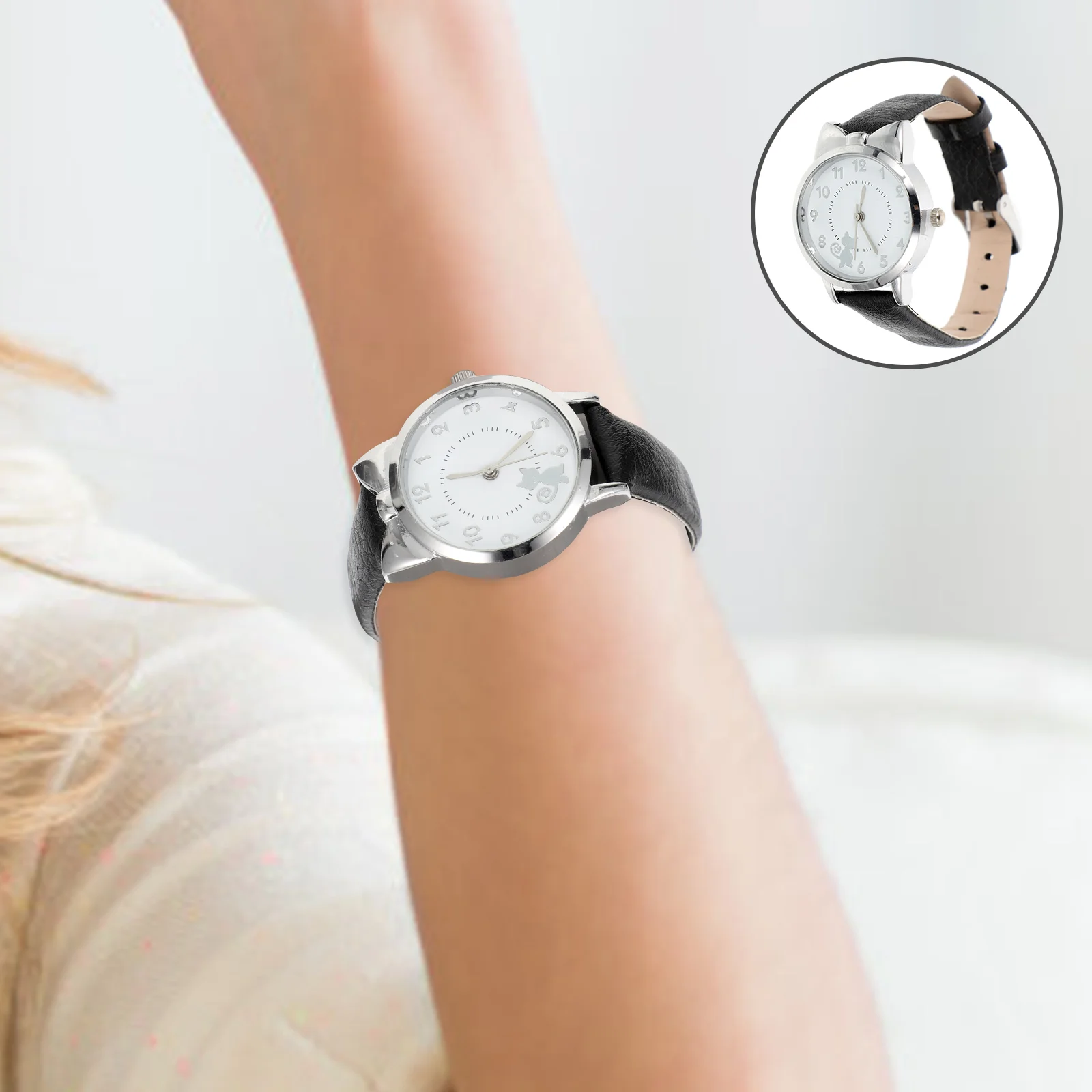 Reloj con figura de gatito, relojes de pulsera exquisitos de ocio de cuarzo para adorno informal, señorita negra de alta gama