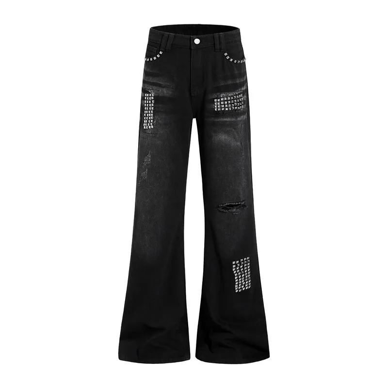

Unisex Bootcut Jeans For Man Straight Jeans Rivets Slim Washed Denim Trousers Soft Woman Y2k Pants High Street Brand Clothing