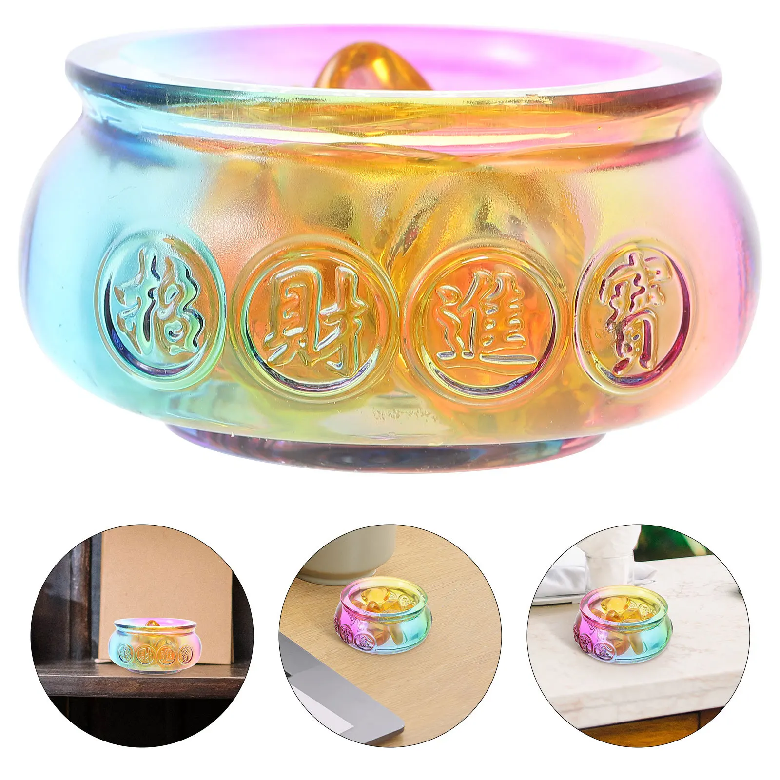 

Treasure Basin Crystal Decorative Wealth Basin Exquisite Desktop Home Office Decor Delicate Ingot Tabletop Crystal Ingot