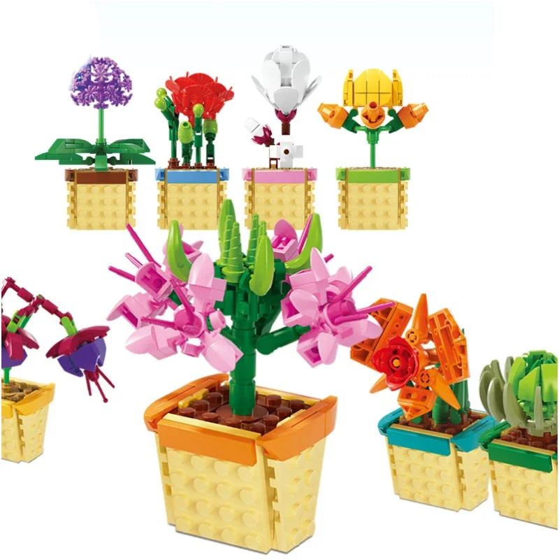 

Creative Flower Bonsai Series Mini Desktop Pressure Reducing Ornaments Building Blocks Bricks Christmas Toys Gifts