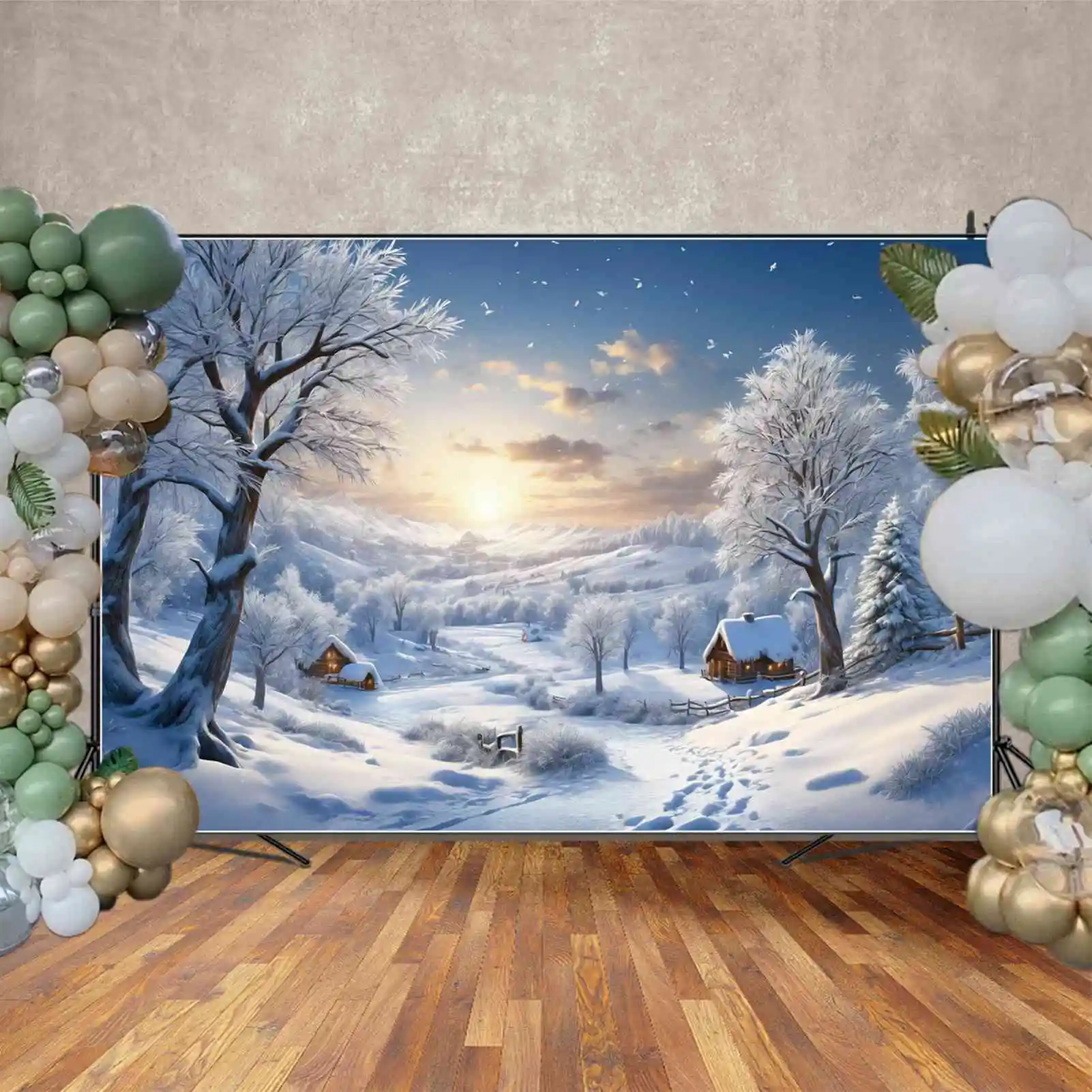 MOON.QG Backdrop Christmas Snow Winter Village Background Photography Decoration Mountain Forest Home Photozone Shooting Props