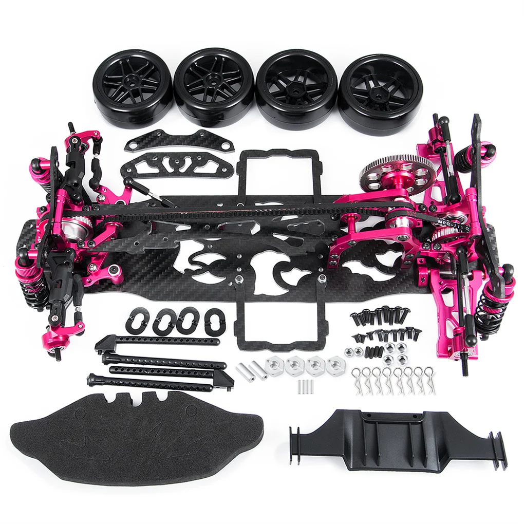 Metal Carbon Fiber Frame Kit Wheel Rims Shock Absorbers for Sakura D4 AWD 4WD 1/10 RC Drift Car Model Parts