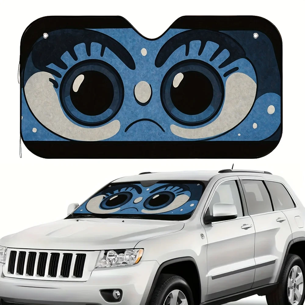 

1pc Blue Quirky Face Car Sun Visor, Perfect For Drivers And Commuters, Quick Installation, Reduces Discomfort Caused By Harsh Su