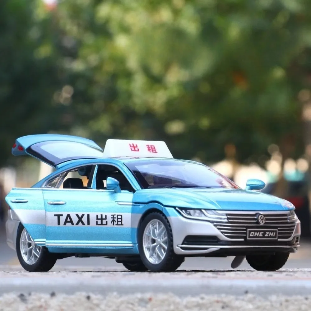 

1/32 CC Taxi Toys Model Car Diecast Alloy Vehicle 6 Doors Opened Metal Body Rubber Tire Sound Light Pull Back Toy Gifts for Kids