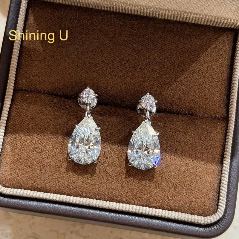 

Серьги-подвески Shining U из стерлингового серебра 925 пробы с грушевидными высокоуглеродистыми бриллиантами для женщин, изысканные ювелирные изделия для помолвки и свадьбы