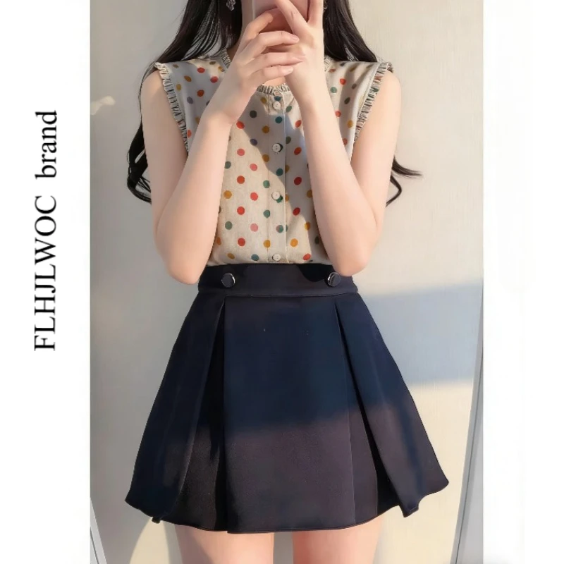 

Cotton Linen Casual Dot Shirts Cute Summer Korea Chic Tops Blusas FLHJLWOC Design Preppy Style Mori Girls Women Ruffles Blouses