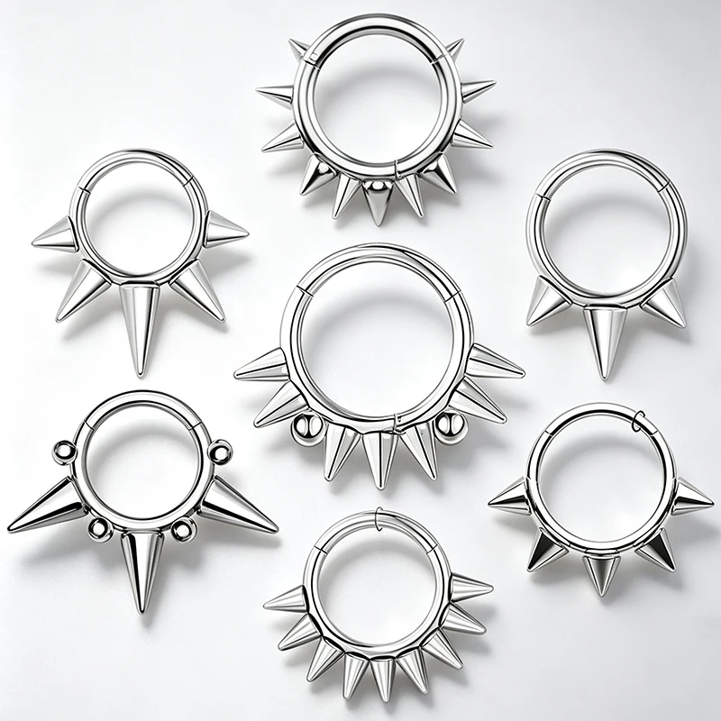 1 Stück 8/10mm Edelstahl Kleine Spikes Hoop Ohrringe Lippen-Nasenringe Körperclips für Frauen/Männer Knorpel-Körperschmuck