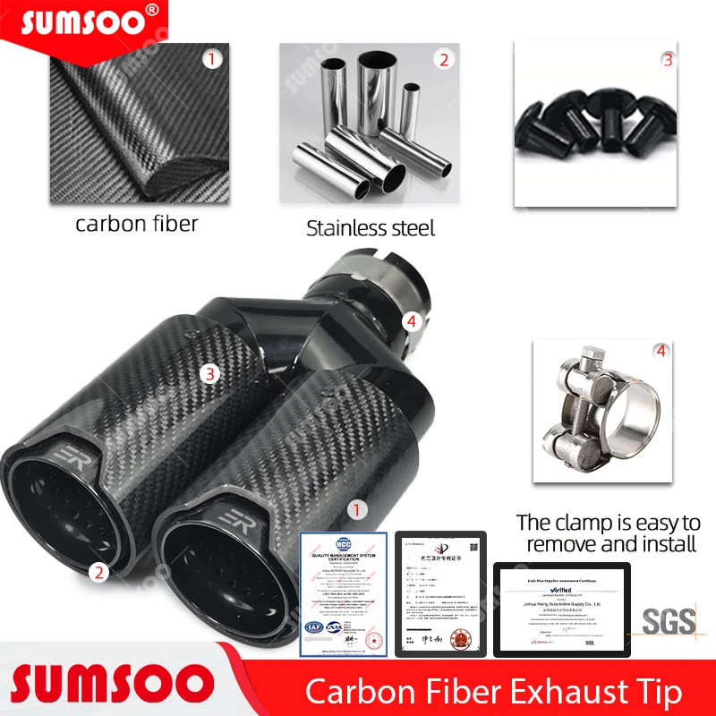 Puntas De Escape De Fibra De Carbono Con Tubo Silenciador – Entrada 63mm, Salida 90mm, Para BMW M-POWER (sin Marca)