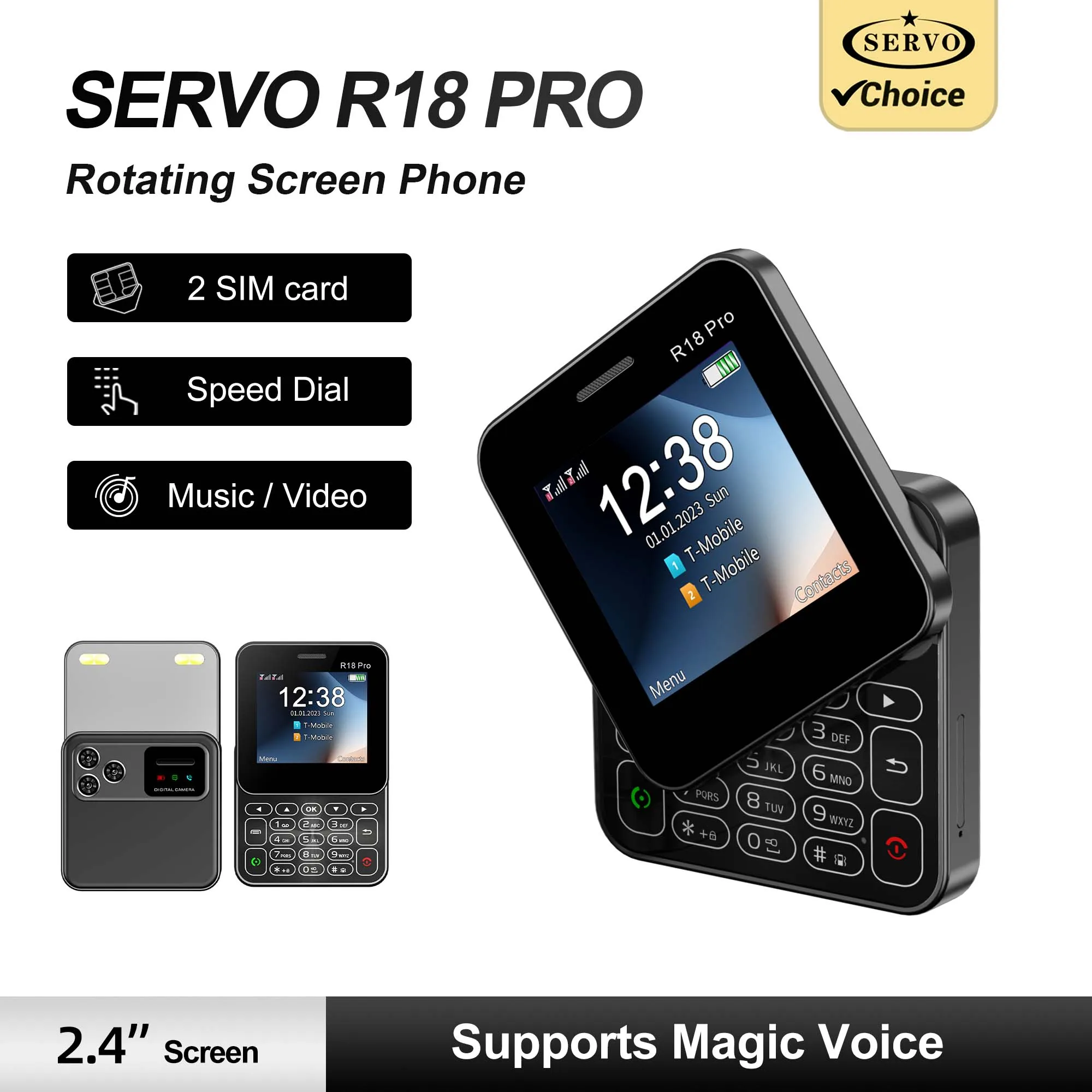 SERVO Rotating Screen Mobile Phone 2G Unlocked 2.4