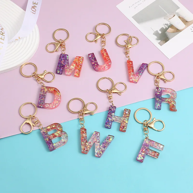 Fashion Keychain 26-letter Women's Key Chain Tassel Butterfly Purple Love Car Keyring