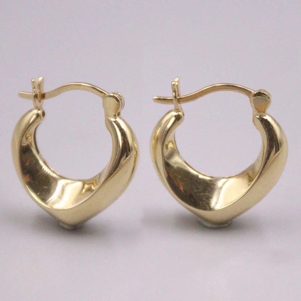 New Pure 18K Yellow Gold Women's Lucky Special Heart Hoop Earrings 2.5g Au750