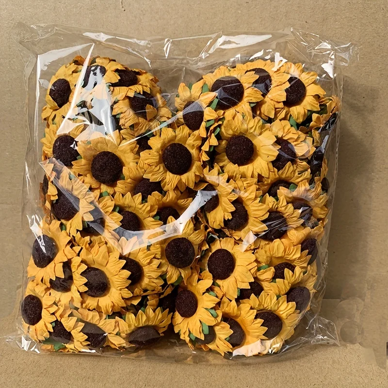 100 Stück/Set Künstliche Sonnenblumen Papierblumen 3,5cm Getrocknete Blumen für Hochzeit Festliche Party Scrapbooking Verpackung DIY Dekoration – Detail 1