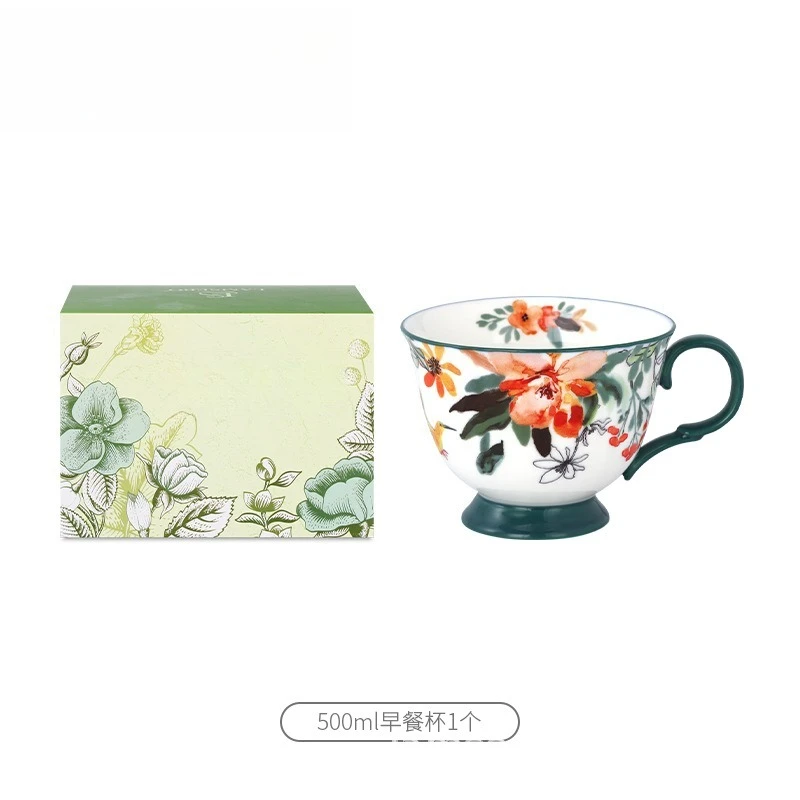 High-grade mug breakfast cup high temperature resistant flower mug 500ml