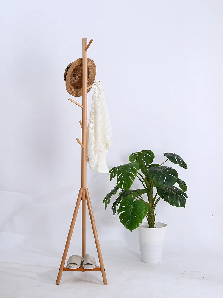 Floor to ceiling coat rack, solid wood space-saving, home entrance, bedroom, living room, triangular wood tree-shaped tree fork