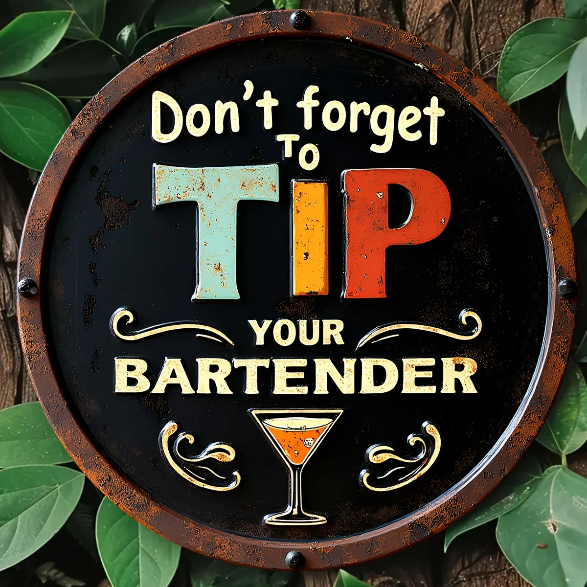 1 Stück 2D Flachdruck Metallschild [2D Flach] Vintage Metallschild - "Don't Forget to Tip to Your Bartender" Runde Wanddekoration