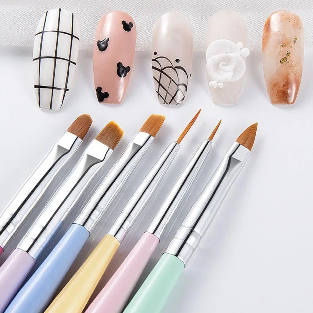 6Pcs/Set Nail Pen Wide Application One Stroke Outlines Compact Macaron Nail Art Liner for Beauty