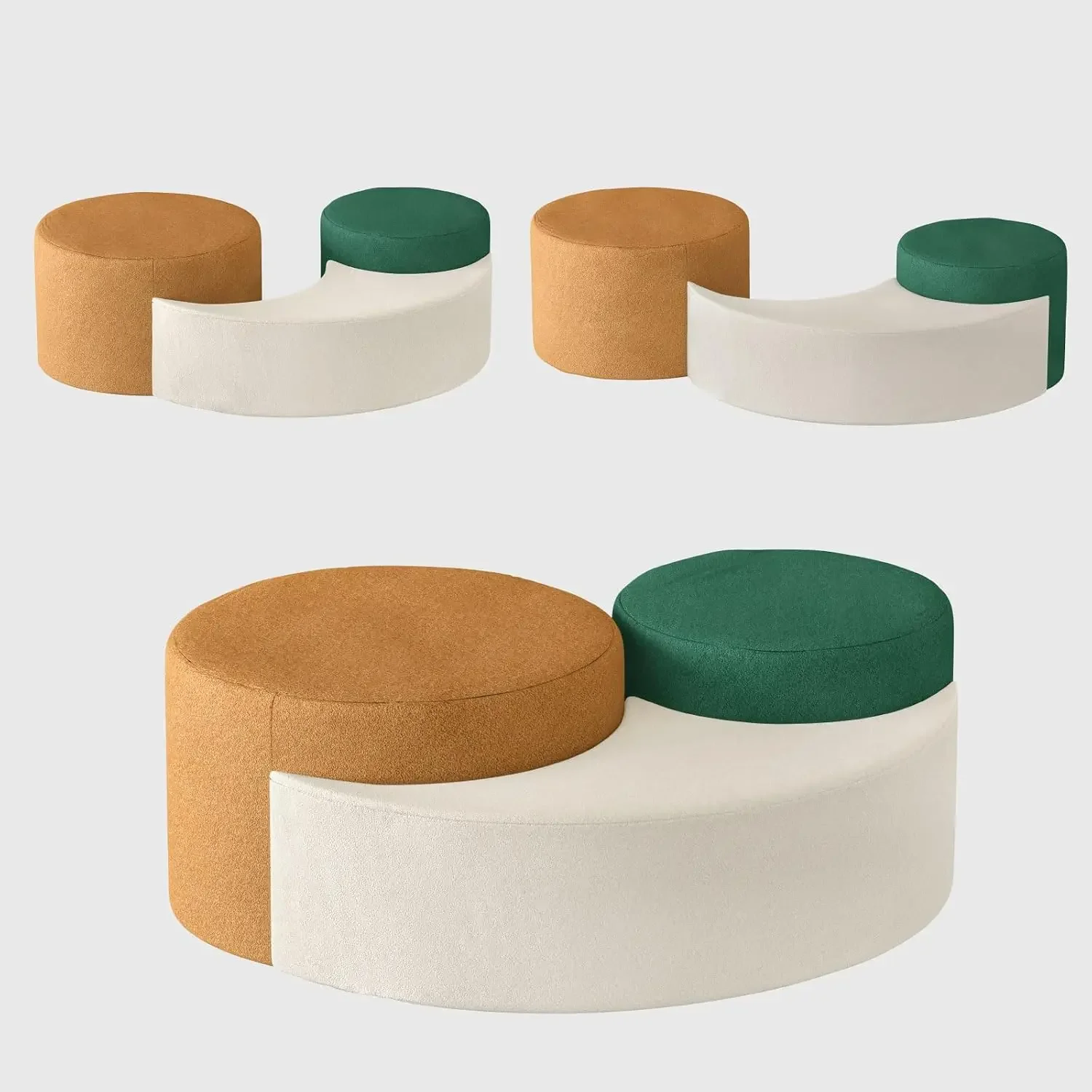 Adjustable Floor Sofa Couch for 2 Seating Large Upholstered Pouf Ottoman Foam Coffee Table, Oversized Round Stuffed Foot Stool C