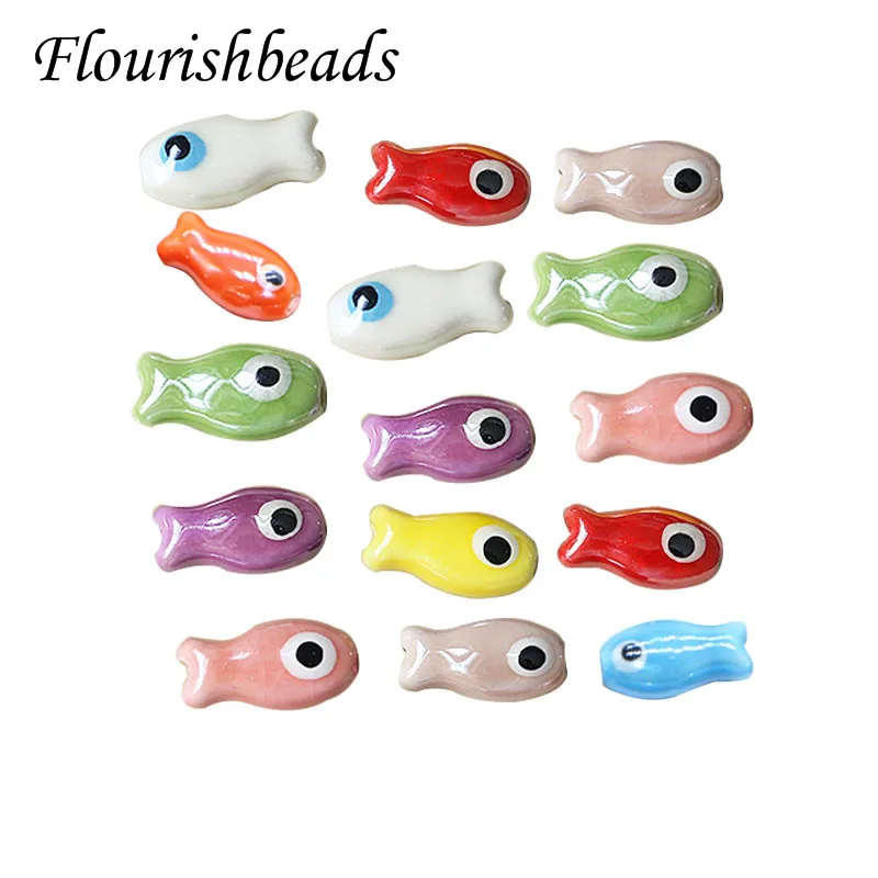 Wholesale 30pcs Cute Ceramic Fish Colorful Happy Fish Charms Loose Beads DIY Earrings Bracelet Jewelry Accessories 10x19mm