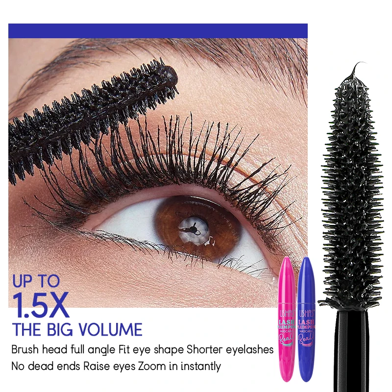 USHAS Ultra Long Lasting Mascara 4D Waterproof Mascara Liquid Fiber Mascara 360 Degree Spiral Brush Eyelashes Extension Makeup