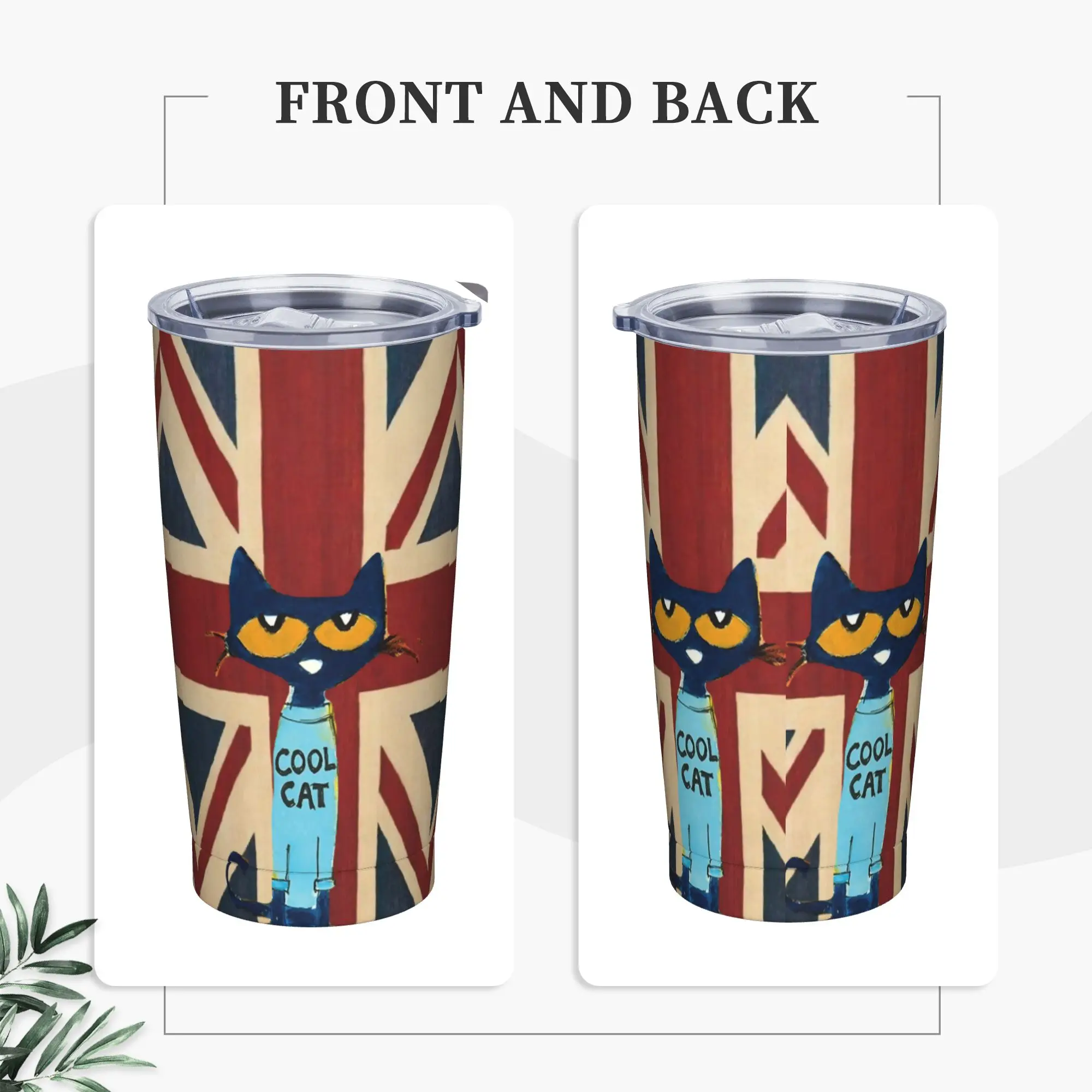 Pete The Cat British England Insulated Tumbler with Lid  Vacuum Thermal Mug Office Home  Bottle Cups, 20oz
