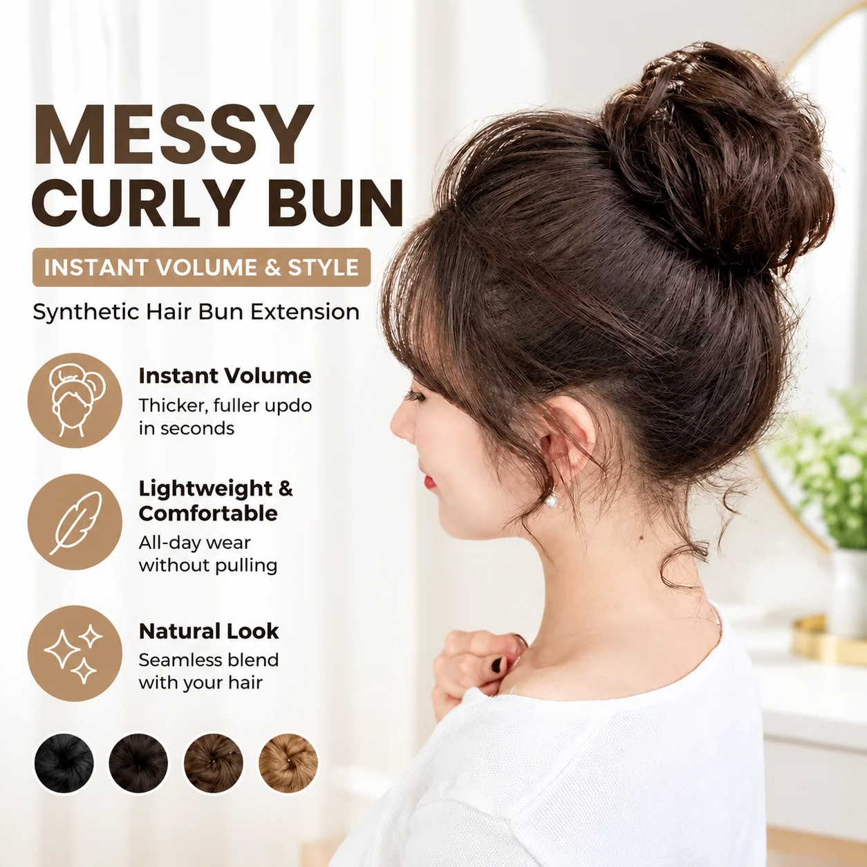 Messy Curly Synthetic Hair Bun Extension Elastic Chignon Donut Updo Hairpiece for Women