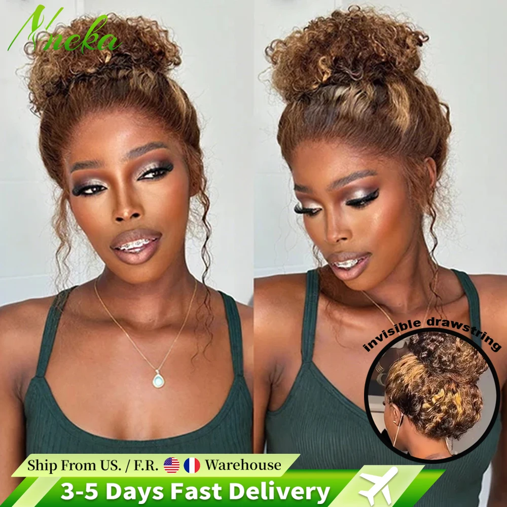 Highlight 360 Full Lace Wig Human Hair Pre Plucked Hd Deep Wave 13x4 13x6 Lace Frontal Wig 360 Lace Wig Invisible Drawstring Curly Human Hair Wigs 30 34 Inch