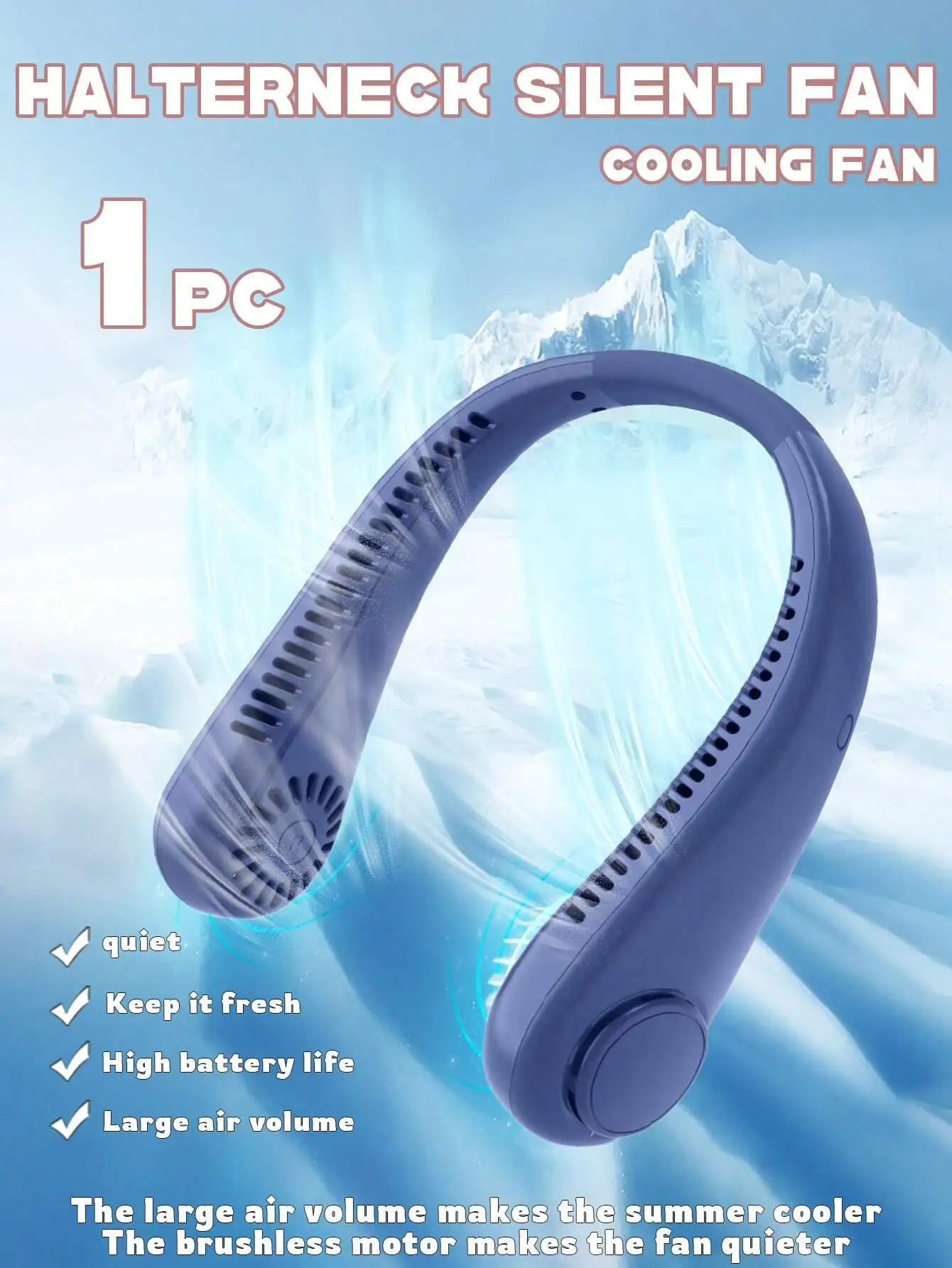 1pc Portable Neck Fan, Hands-Free Bladeless Battery Powered Personal Fan, Rechargeable, Earphone Design, 3 Speeds For Women Men