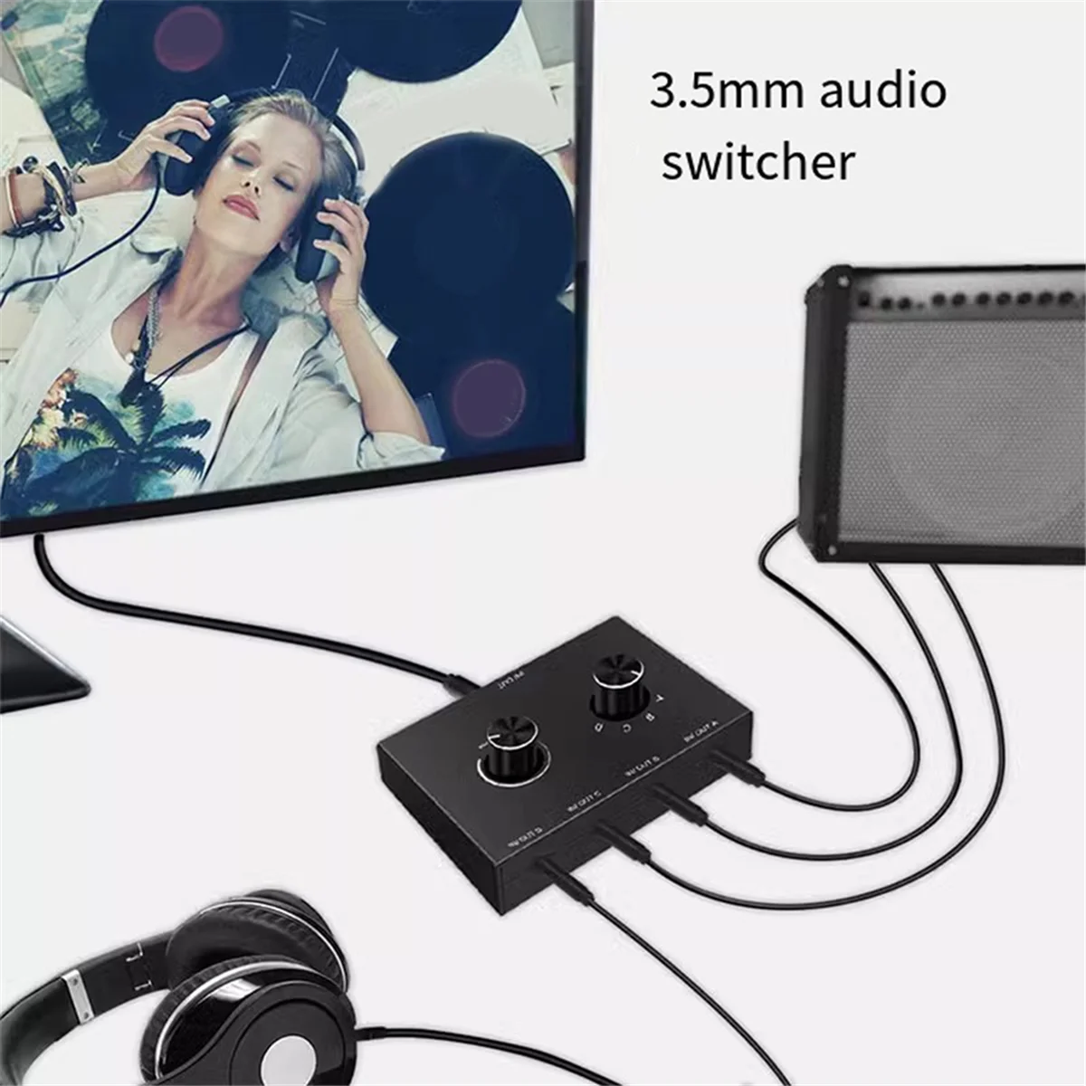 

2025 + 2 шт. HIFI 4-полосный двунаправленный стерео аудиопереключатель 3,5 мм с кнопкой отключения звука для ПК, наушников, динамиков, 4 входа, 1 выход