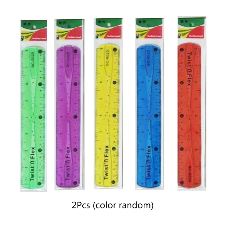 Flexible Ruler, Soft Bendable Ruler Plastic Ruler with Inches and Metric Colorful Bendier Ruler Shatterproof for Student LX9A