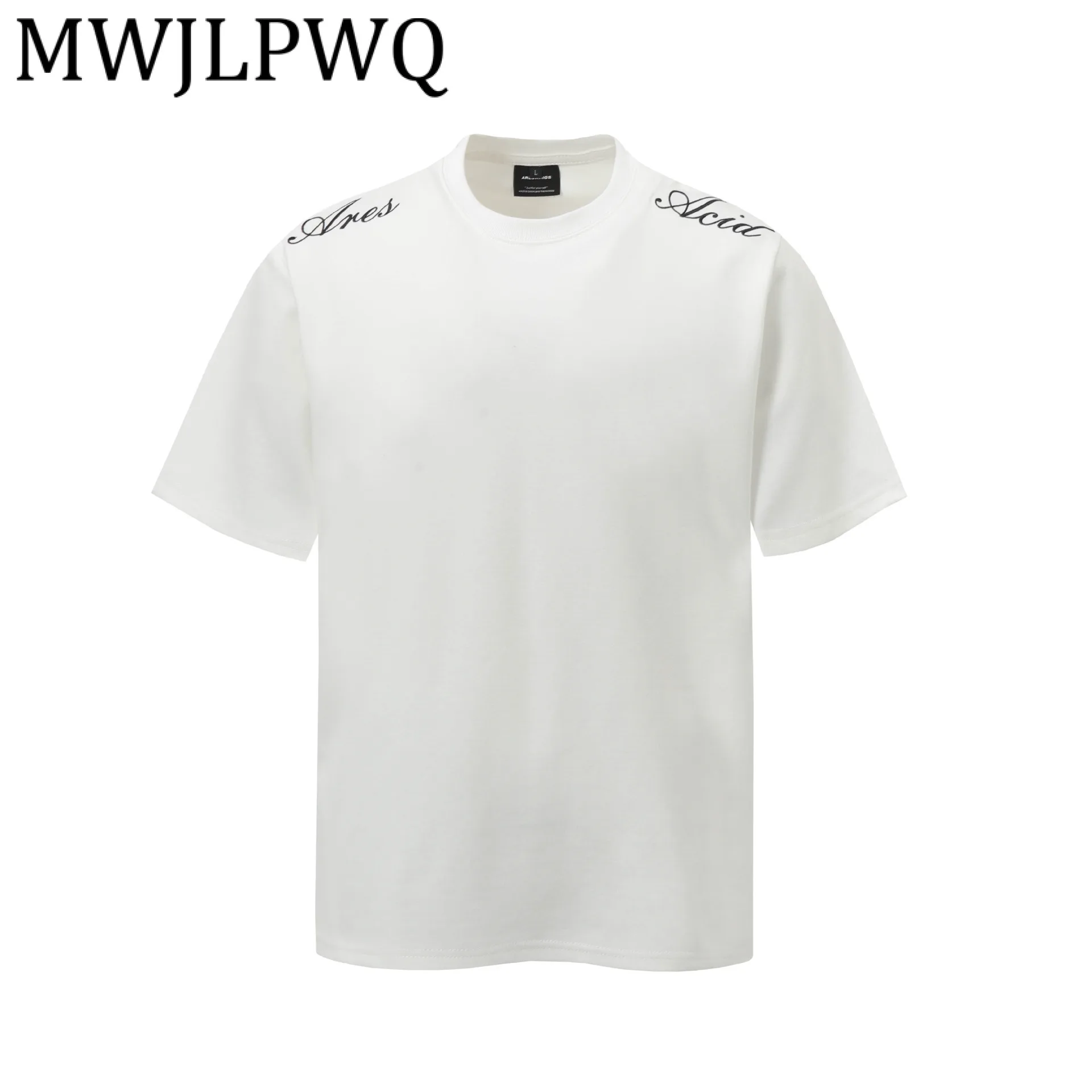 

MWJLPWQ новая американская уличная свободная футболка с коротким рукавом, мужская футболка с вышивкой и надписью, свободные повседневные топы, модное лето 12567