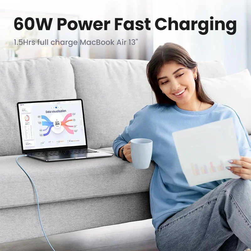 UGREEN 60W Kabel USB Typ C do Typ C PD Szybkie Ładowanie Silikonowy Do Apple iPad iPhone 18 Macbook Ładowarka USB C Android Krótki Długi — zdjęcie produktu 3