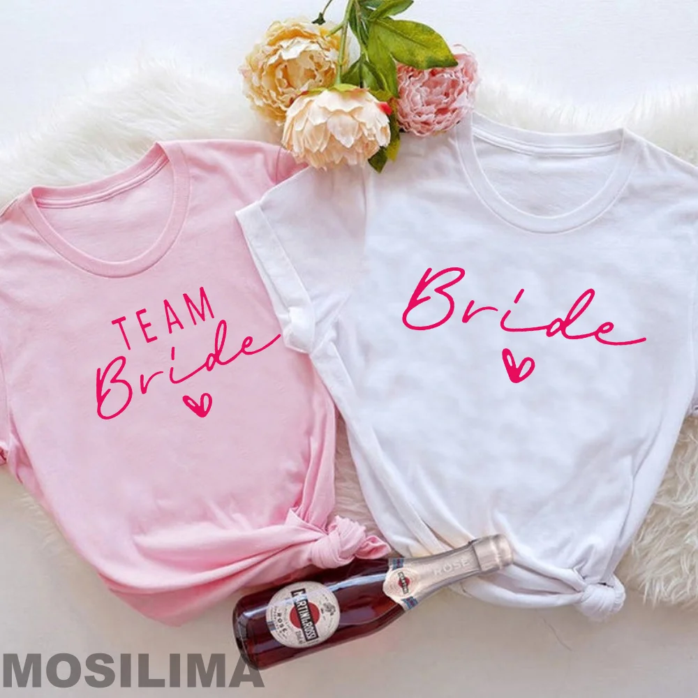 

Bride Team Shirts Women Aesthetic Bachelorette Party Wedding Tops Bridesmaid T-shirt Summer O-neck Tops TX317