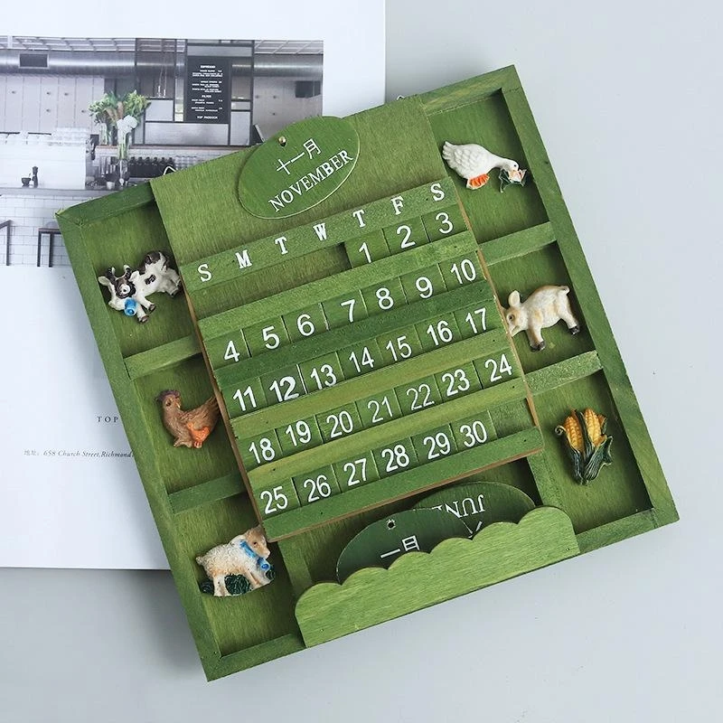 1pc Retro Rustikale Wandbehang Holz Manuelle Quadratische Kalender Handwerk Wohnkultur Geschenk Holz Dekorationen