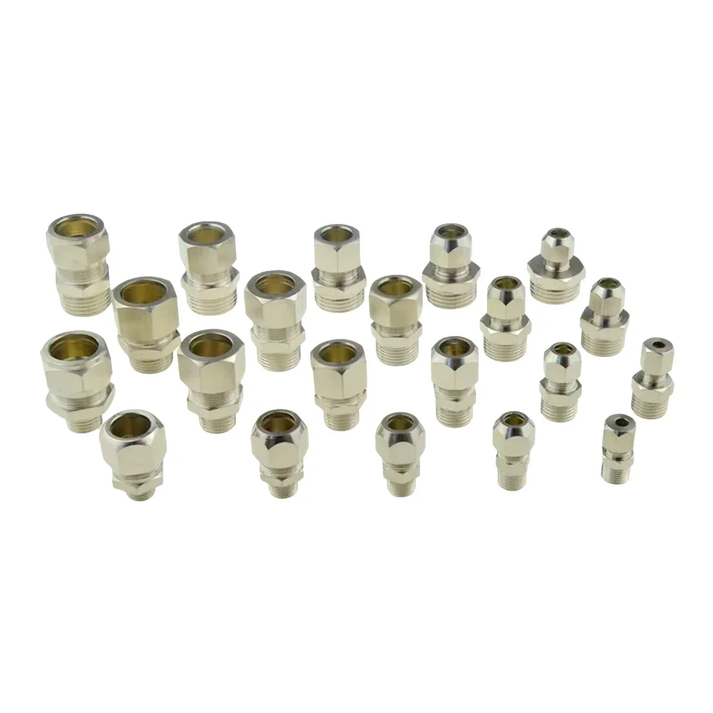 Copper nickel plating Ferrule Compression Pipe Fitting Connector 1/8 1/4 3/8 1/2 Thread 4 6 8 10 12 14 16mm Tube Adapter