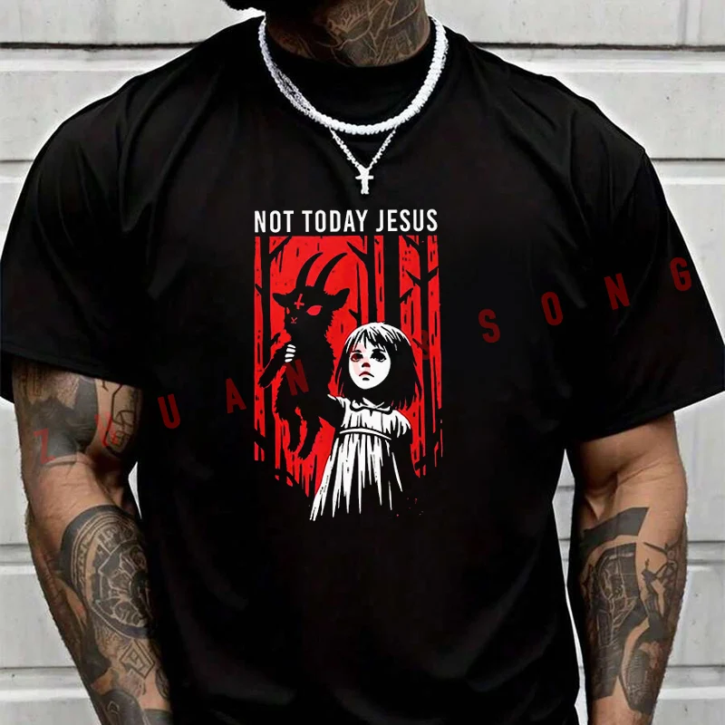 

Summer Not Today Design With A Goat Demon Motif T Shirt Men Women Motorcycle Quick Drying Short Sleeved Sports T-Shirt
