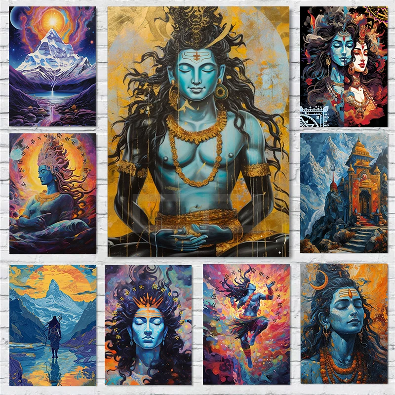 Shiva Art Mount Kailash Hindu God Illustration Shiva Temple Posters and Prints Canvas Painting Wall Art Pictures Home Room Decor