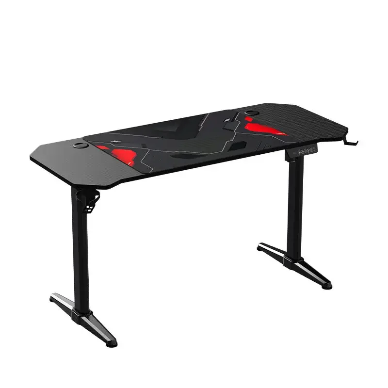 Custom corner black electric height sit stand up gaming desk adjustable standing rgb gaming desk with led light