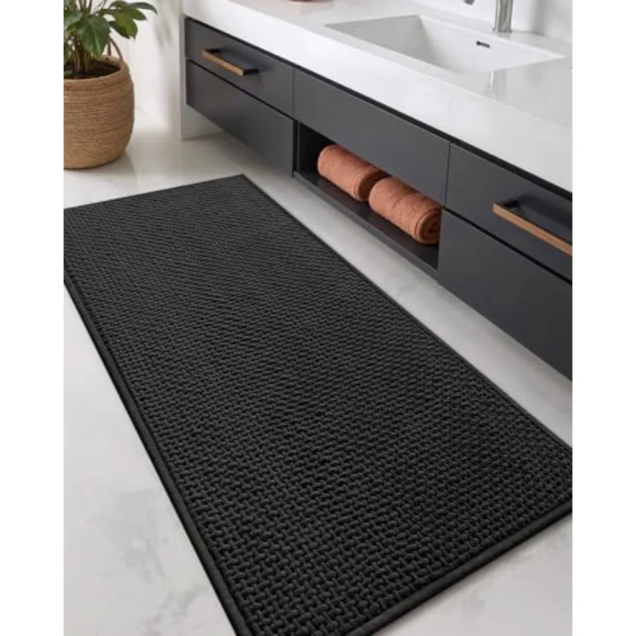 

Chenille Pile Large Bathroom Rugs Upgraded Denser 24"x59" Non Slip Absorbent Bath Mats for Bathroom Thin Fit Under Door Washabl