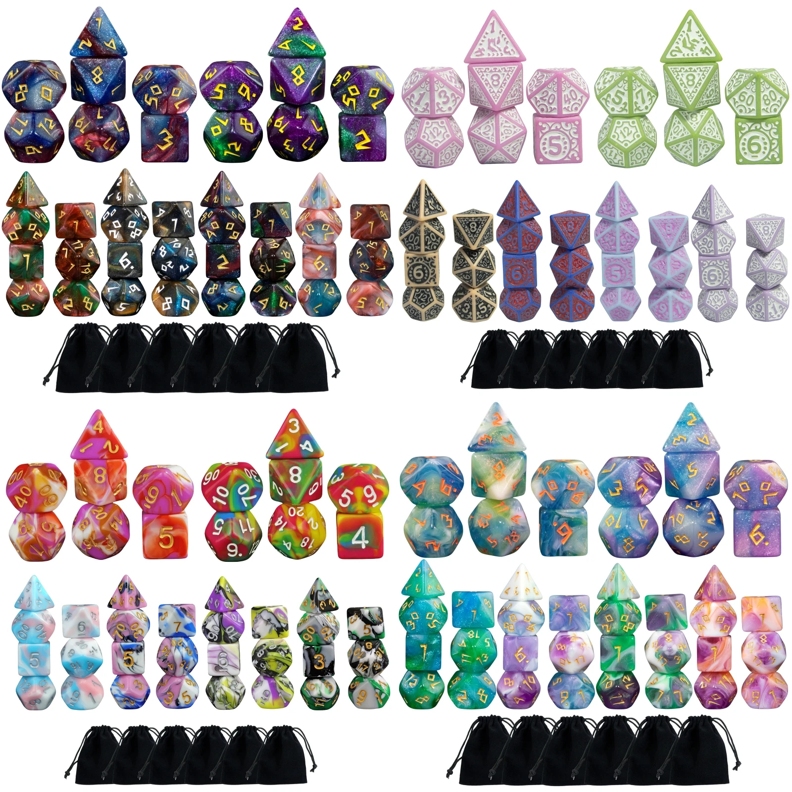 Image of 6 Sets DND Würfel Hochwertiges Spielwürfel-Set in Verschiedenen Magischen Farben für DND TRPG Brettspiel-Zubehör