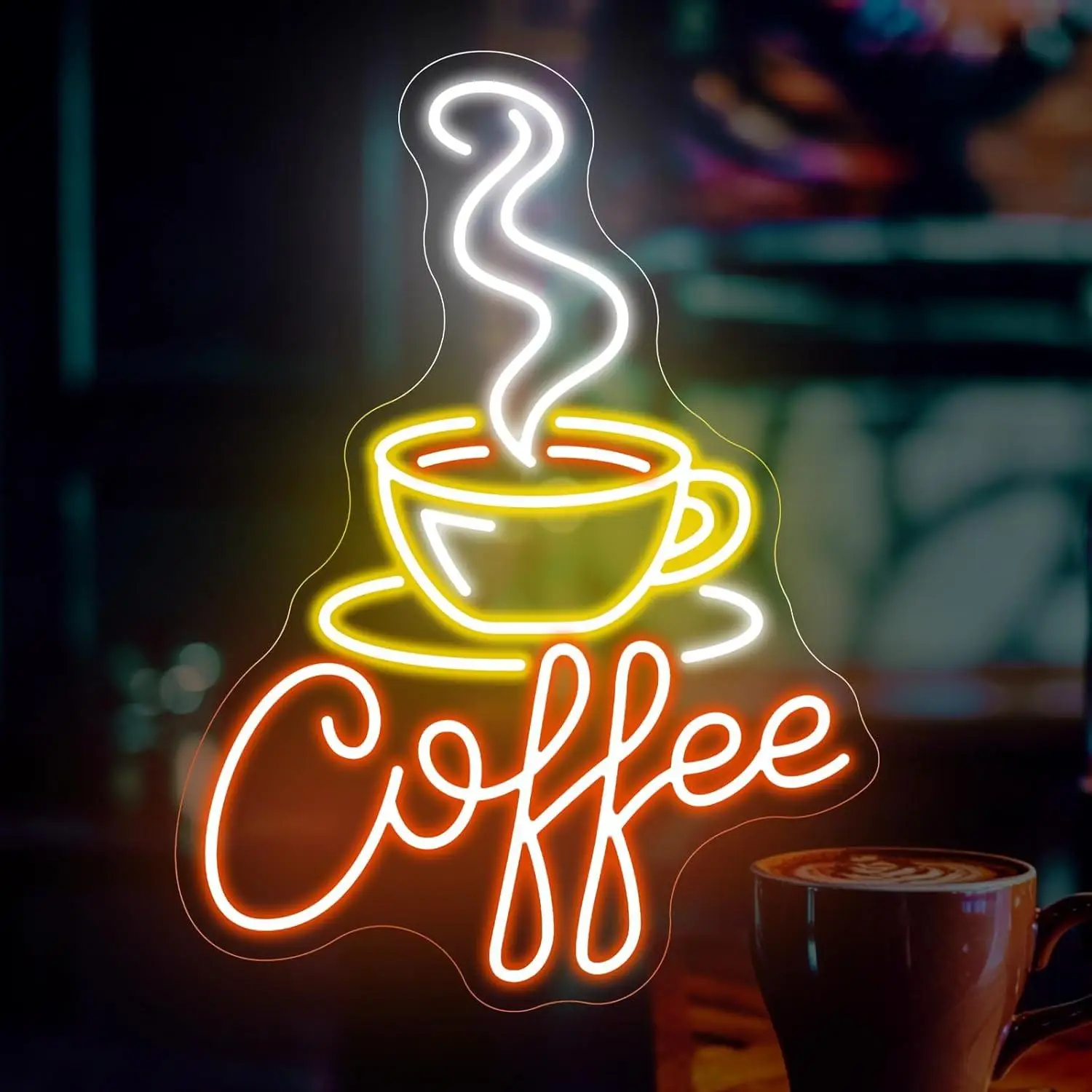 Coffee Cup Neon Sign USB Dimmable LED Light for Coffee Bar Cafe Kitchen Shop Wall Art Decor Business Sign Night Light Gifts