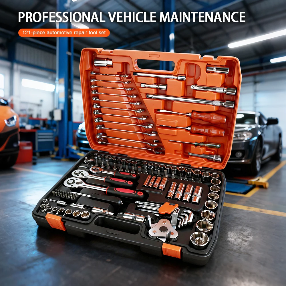 Portable Automotive Tool Kit Socket Wrench Set Car Mechanics Tool Set with Power Tool Accessory Case Included