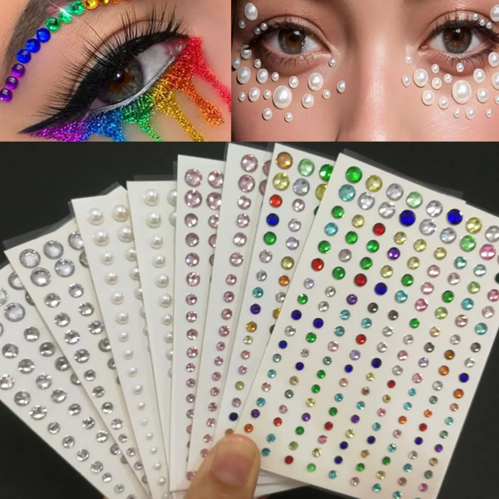 5Sheet Mini Glitter Rhinestone Face Sticker 3/4/5/6MM 3D Simulation Gemstone Face Eye Sticker Masquerade Eye Face Tattoo Sticker