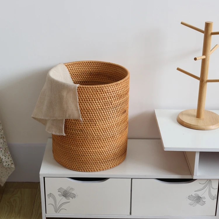 

Clothing Storage Portable Cylinder Rattan Laundry Basket