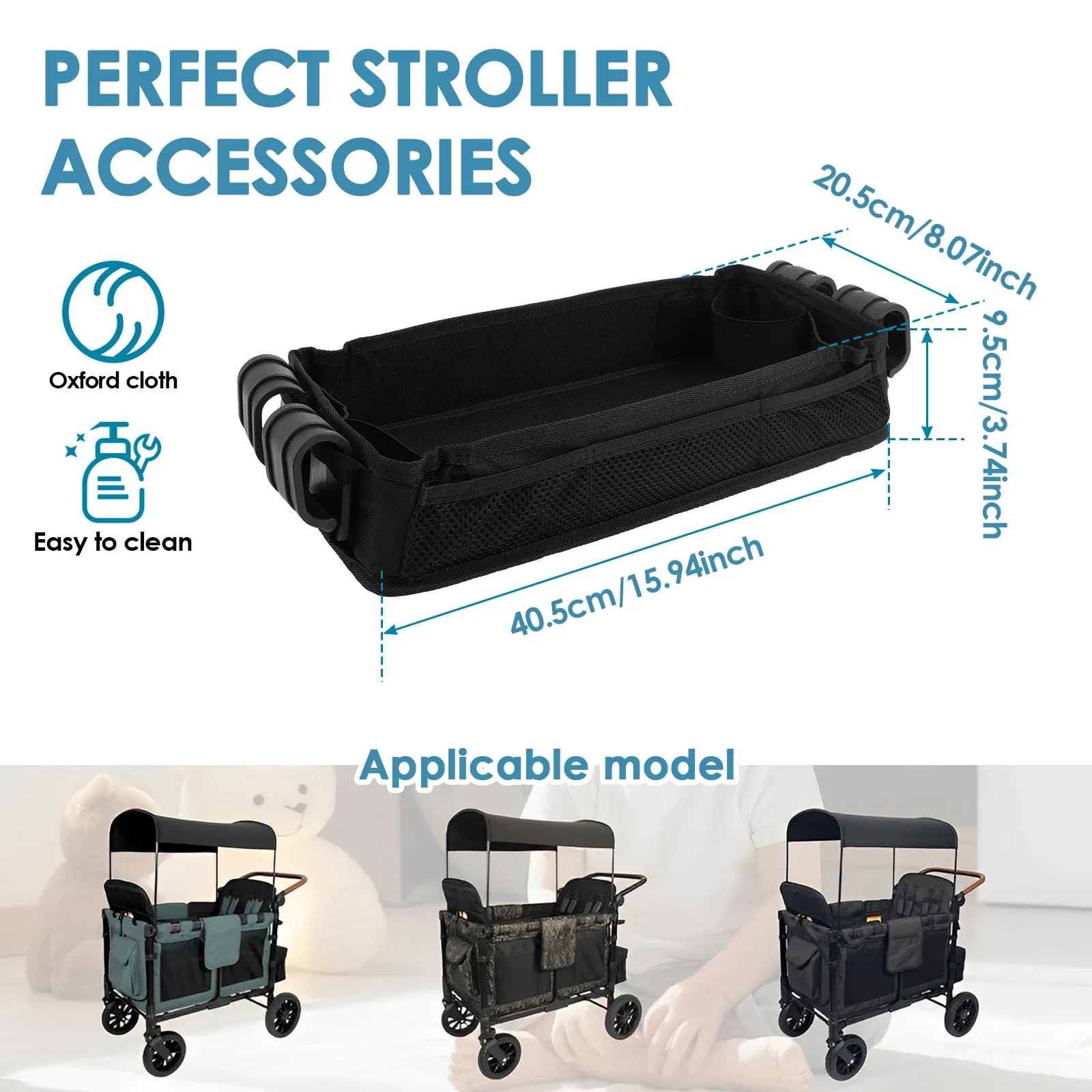 Baby Stroller Tray with Cup Holders W2 Double Sided Stroller Tray with Storage Mesh Pockets Detachable Outdoor Accessories 6