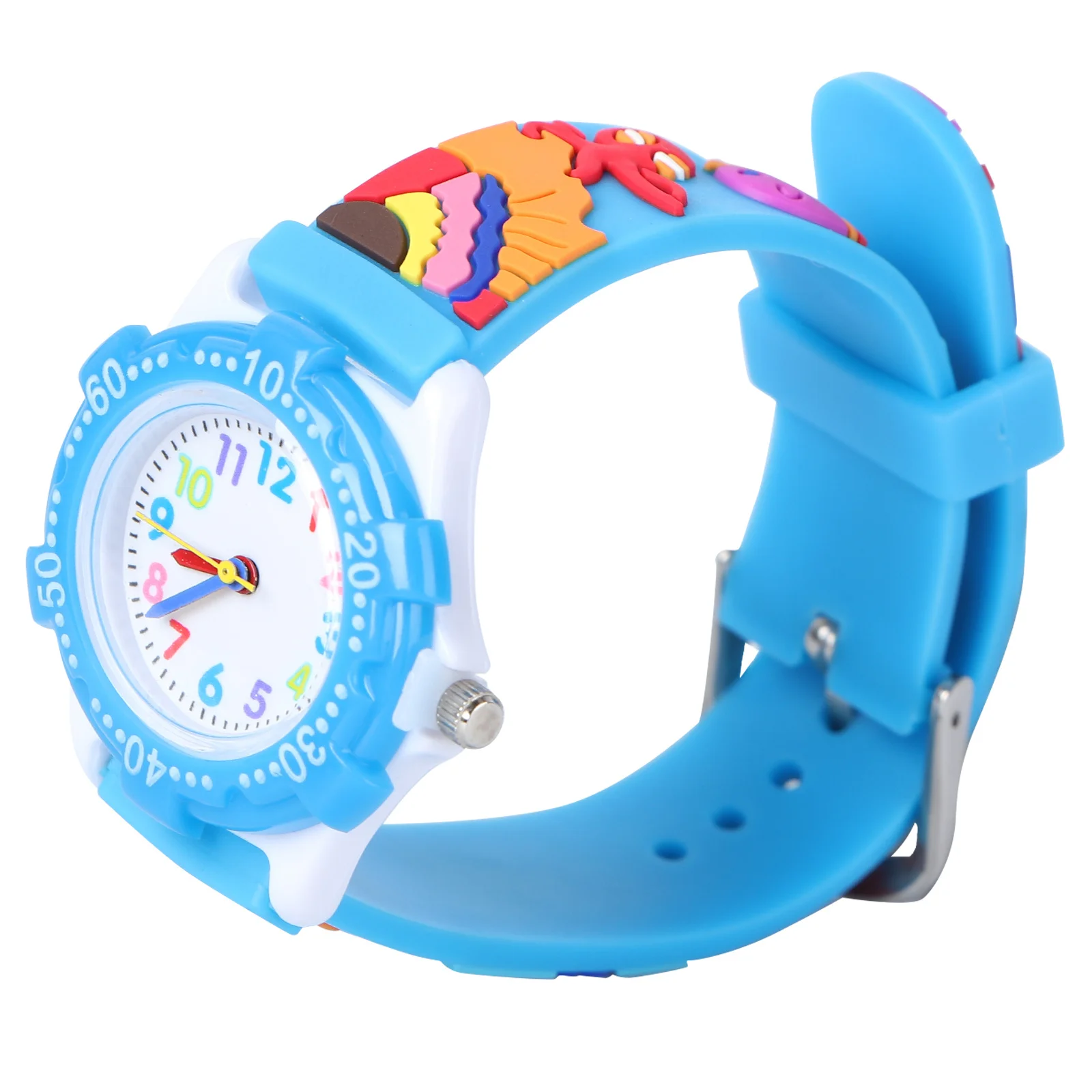 1pc Watch Blue 3D Ocean Animal Pattern Strap Light Design For Time Learning Wrist Decoration Adorable Watch