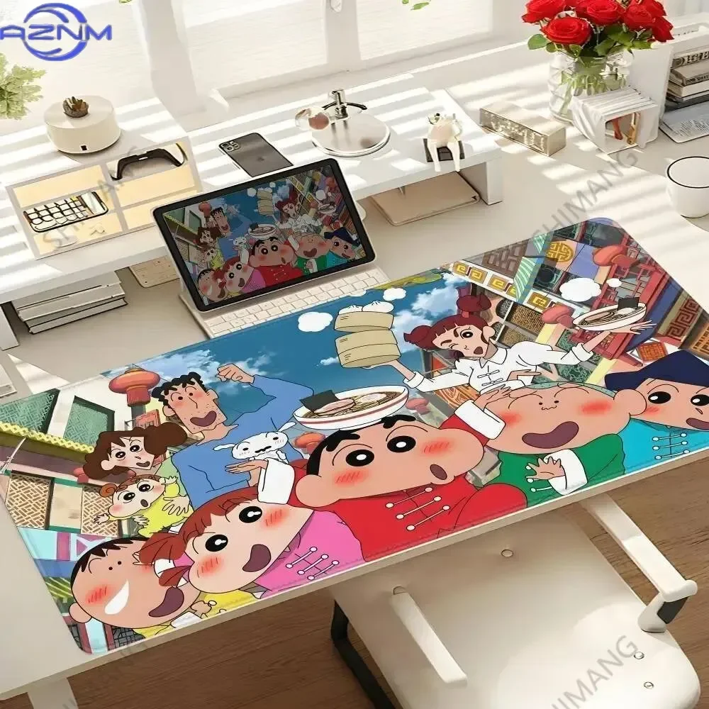Blue Sky Cute Cartoon Family Cycling Themed Large Mousepad, Rubber Non-slip Gaming Desk Mat, Waterproof Keyboard Table Protector