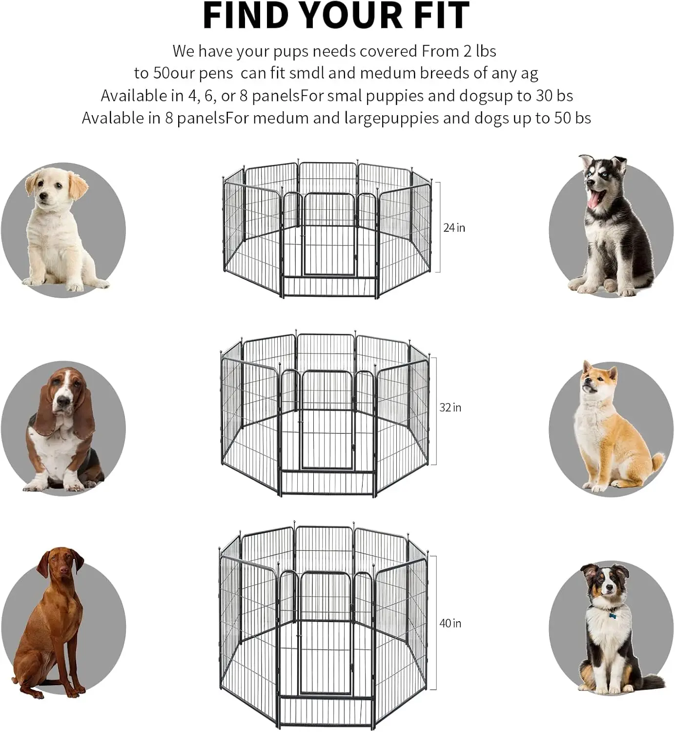 Dog Playpen,32/40/45 Inch Height in Heavy Duty, Folding Indoor Outdoor Anti-Rust Dog Exercise Fence