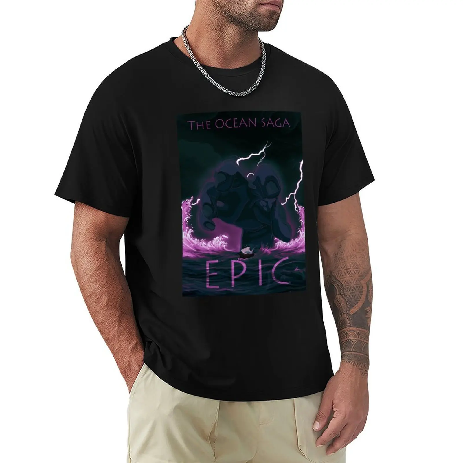 

Ocean Saga (EPIC) movie poster design- in Pink T-Shirt T-shirts oversize Short sleeve tee oversized t shirts for men